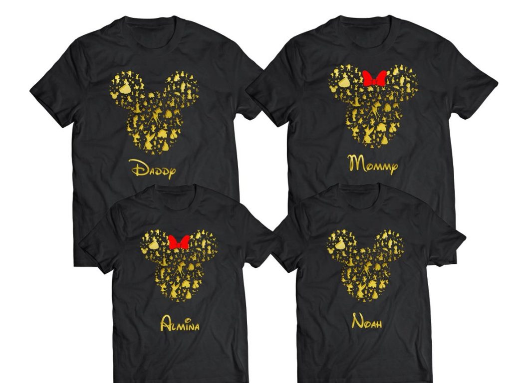 Mickey and Minnie family shirts black and gold