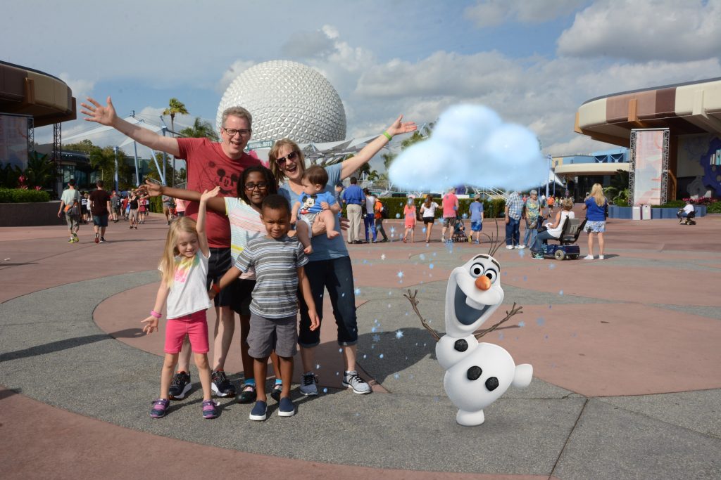 Olaf with family in epcot