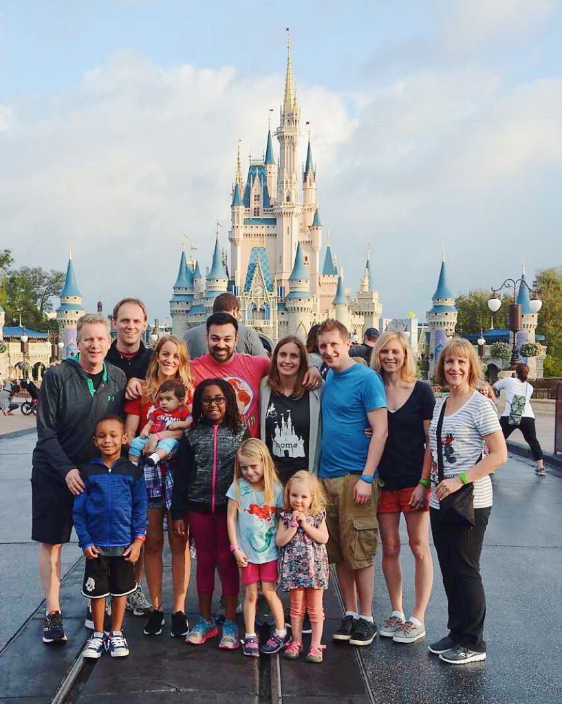 Family in front of Cinderella Castle