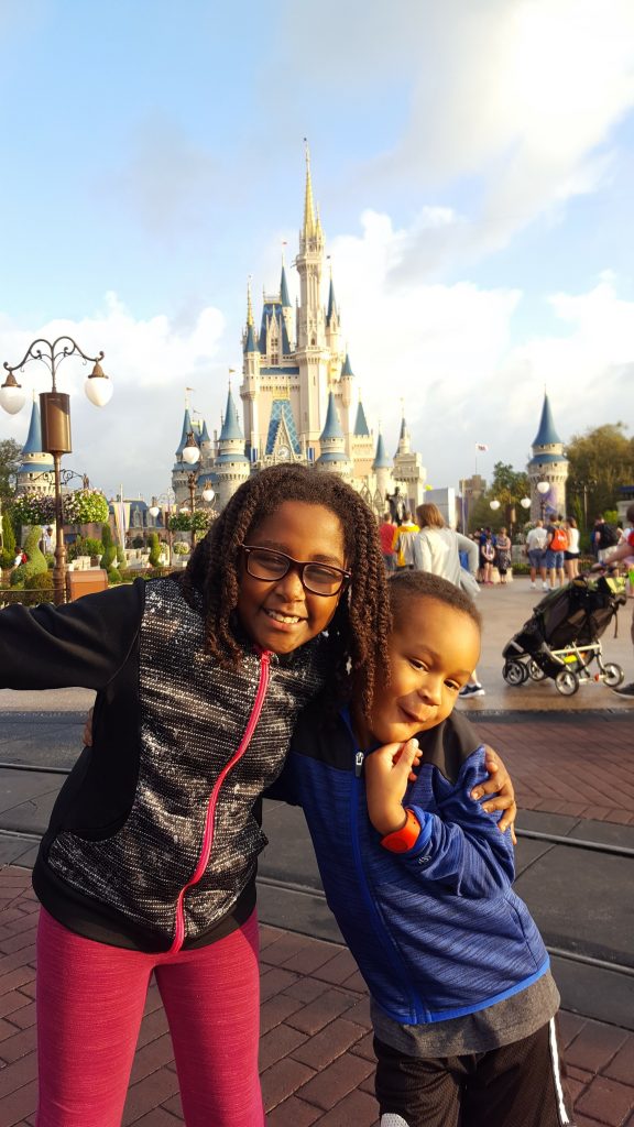 Kids in front of Cinderella Castle