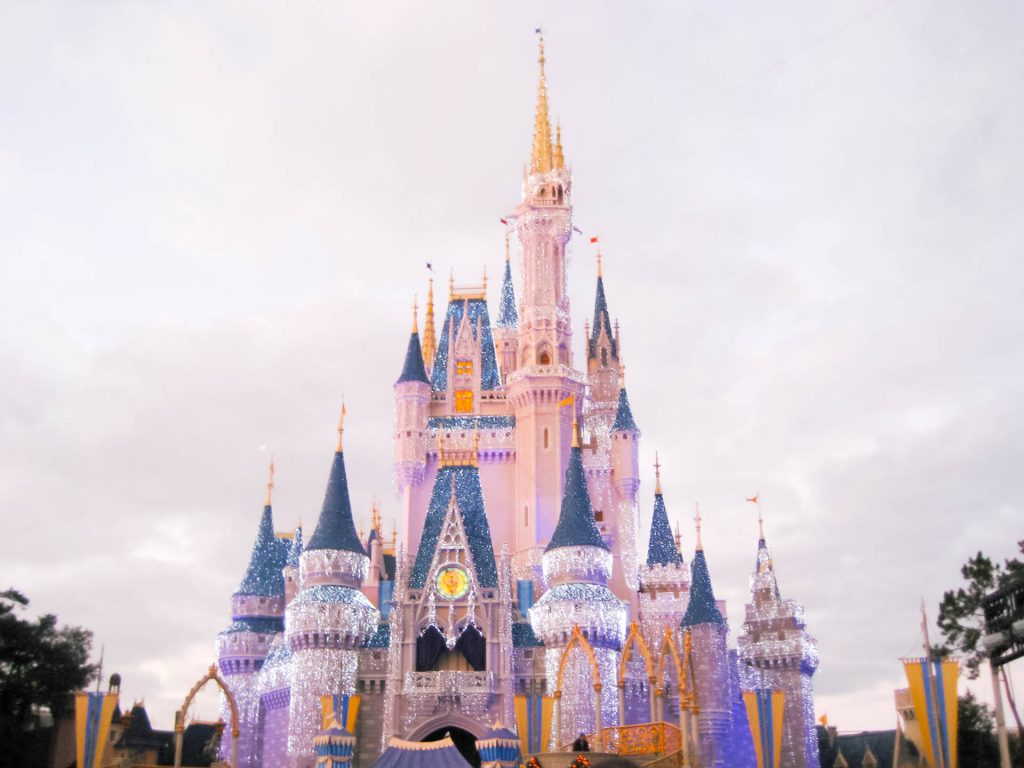 Cinderella Castle in Christmas lights