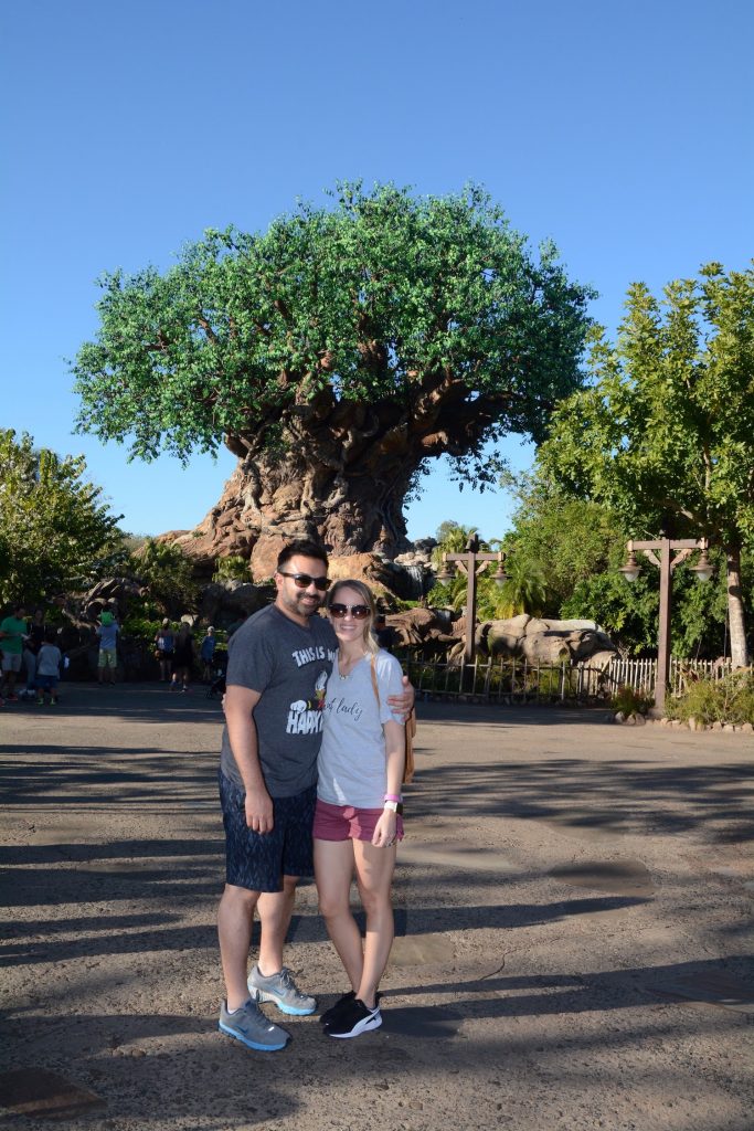 couple in front of Animal Kingdom Tree of Life
