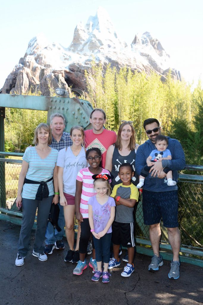 family in front of Expedition Everest
