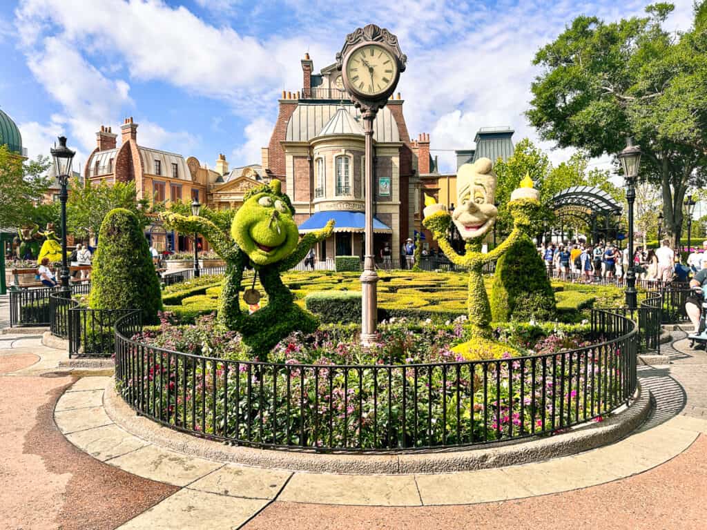 Cogsworth and Lumiere flower EPCOT