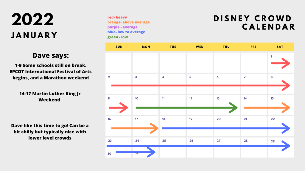 January Disney crowd calendar