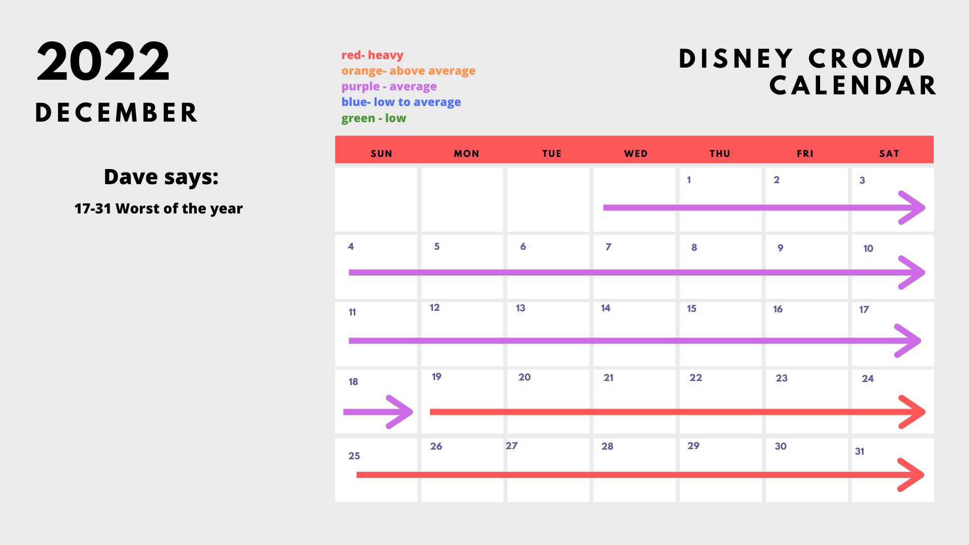 December Disney crowd calendar