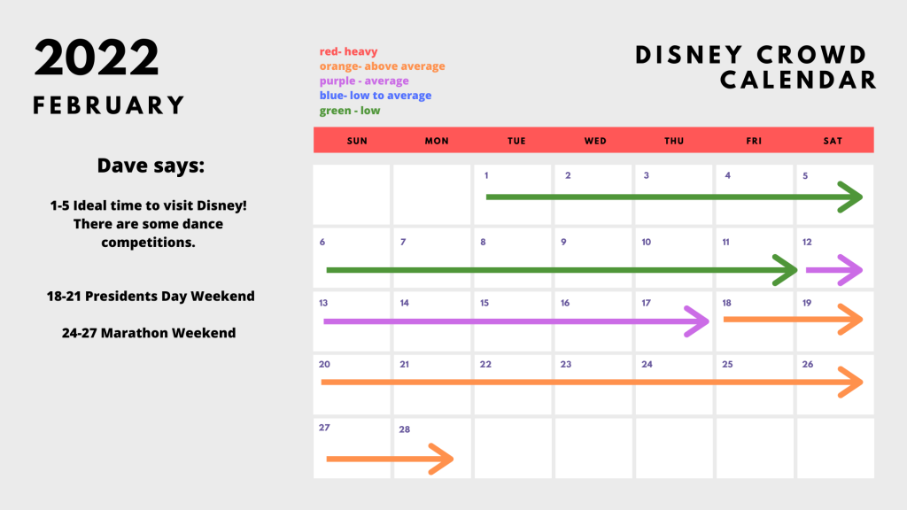 February Disney crowd calendar
