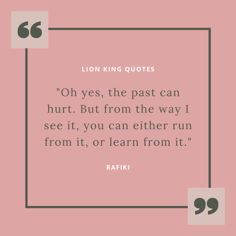 "Oh yes, the past can hurt. But from the way I see it, you can either run from it, or learn from it." -Rafiki