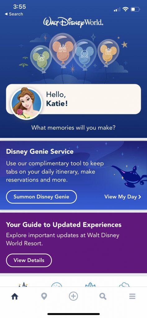 My Disney Experience homepage screen shot