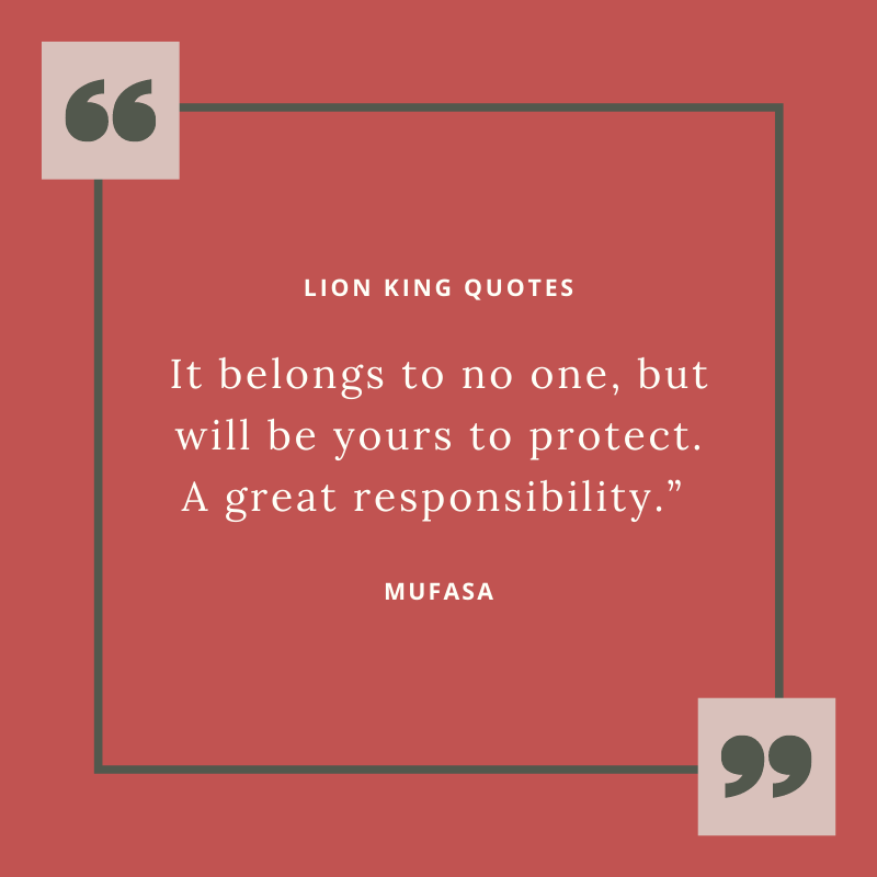“It belongs to no one, but will be yours to protect. A great responsibility.” – Mufasa