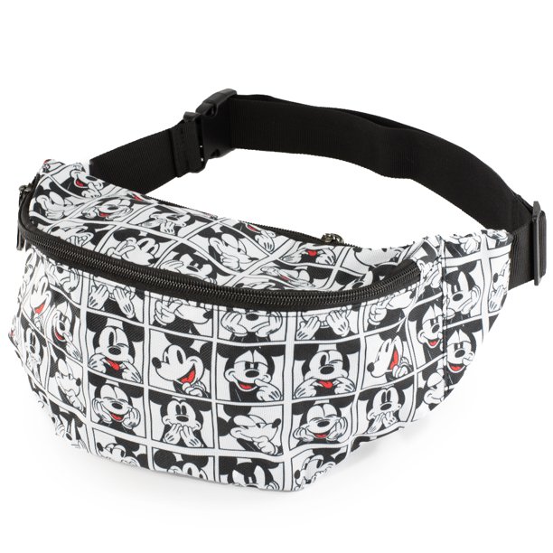 Buckle-Down Disney Bag, Fanny Pack, Mickey Mouse Expression Blocks White Black Red, Canvas