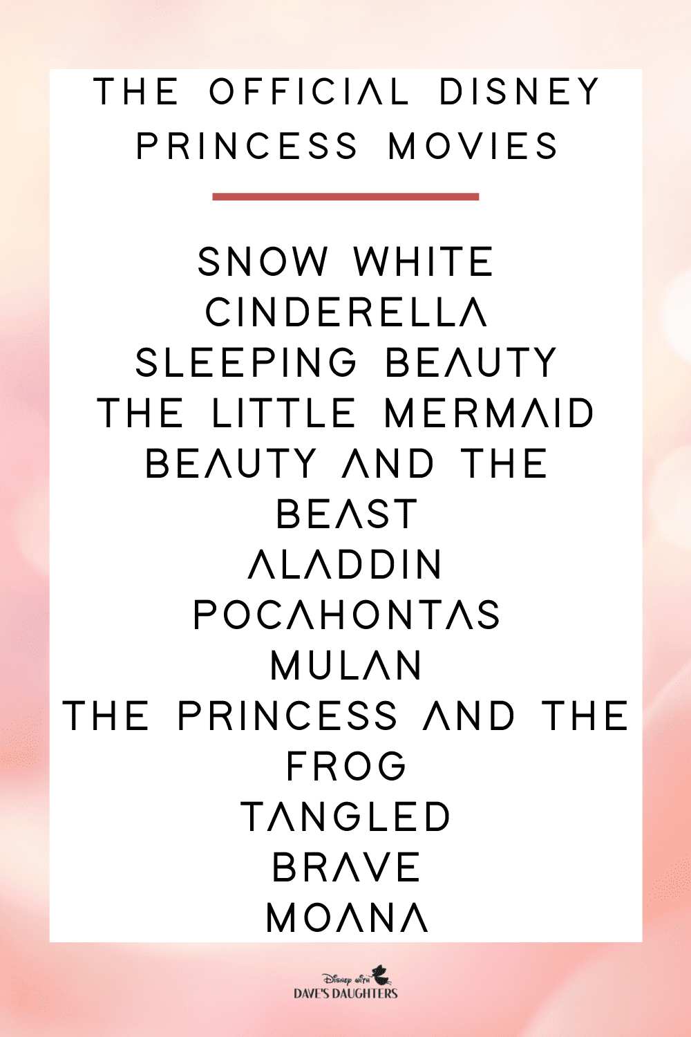 Complete List of Official Disney Princess Movies