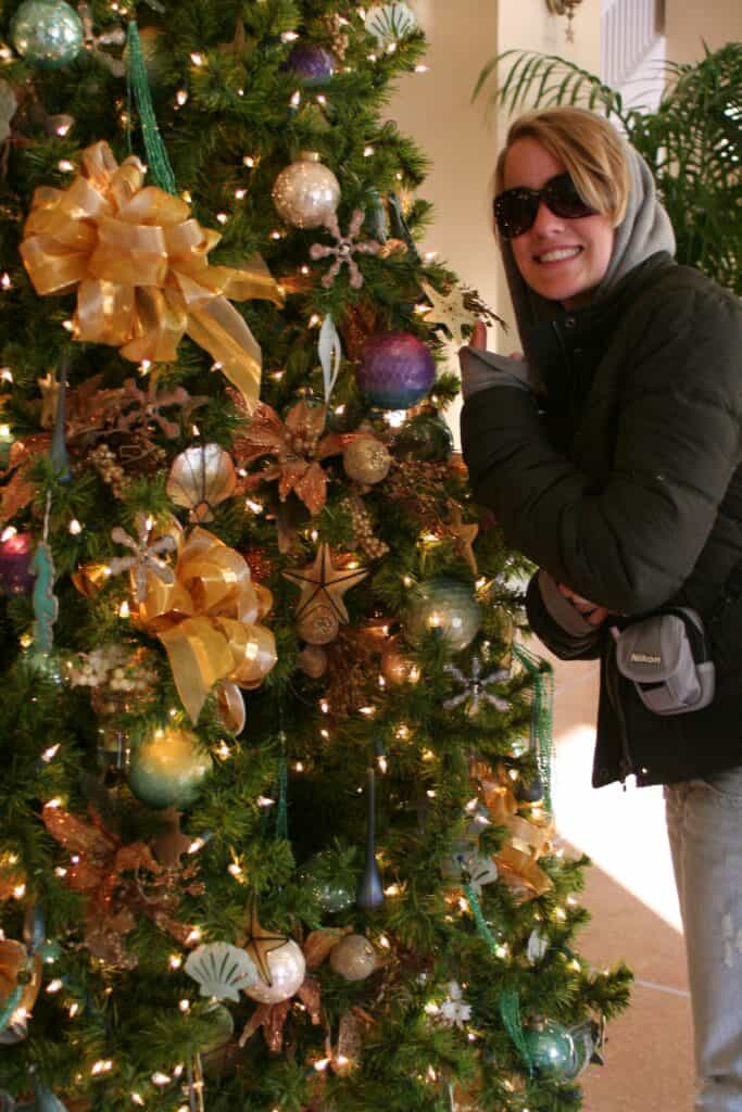 Disney christmas tree and woman