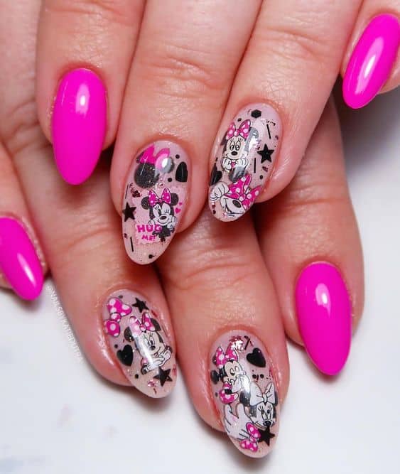 hot pink minnie nails