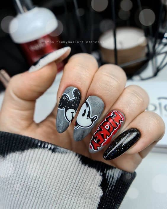 black and grey mickey nails