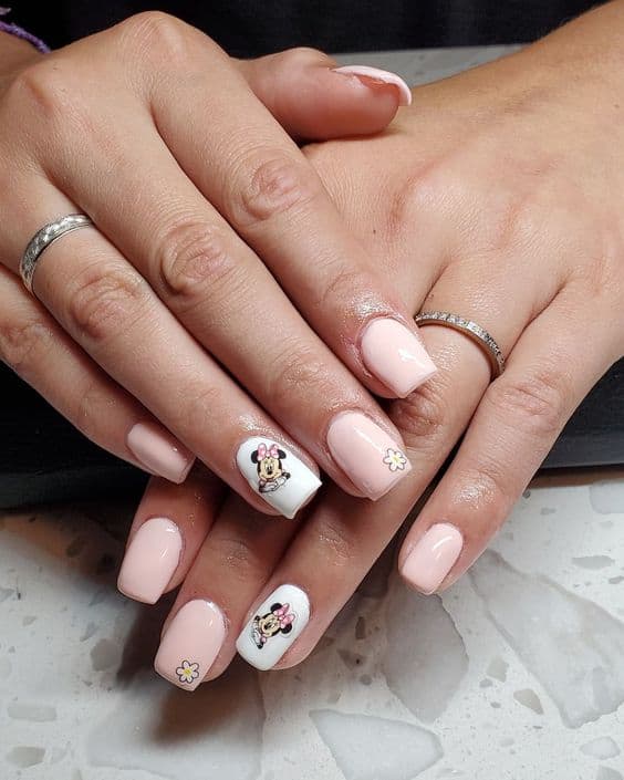 Pink and White Minnie Nails
