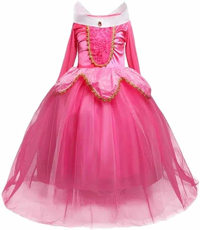 Jurebecia Aurora Dress for Girls Costume Girls Princess Dress Outfit Halloween Birthday Party Carnival Cosplay Party Dress up Fancy Dresses Rose Red 