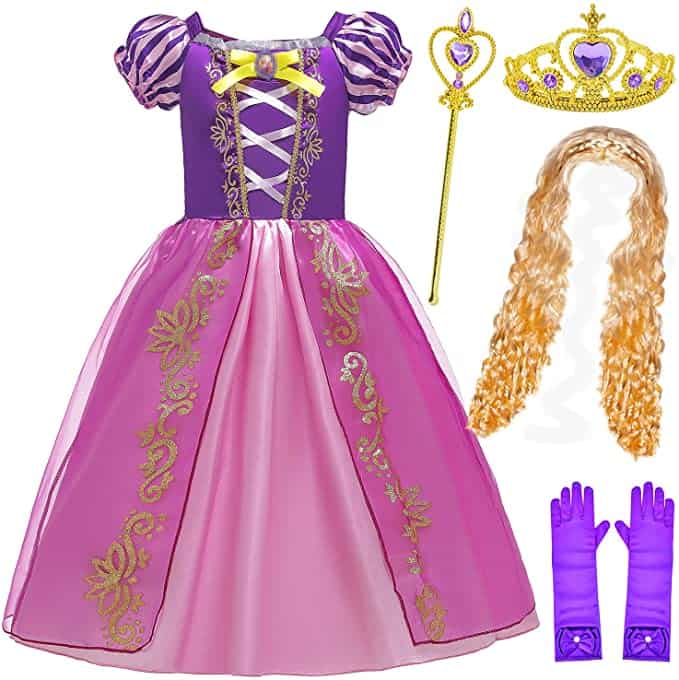 Rapunzel dress costume with accessories and wig
