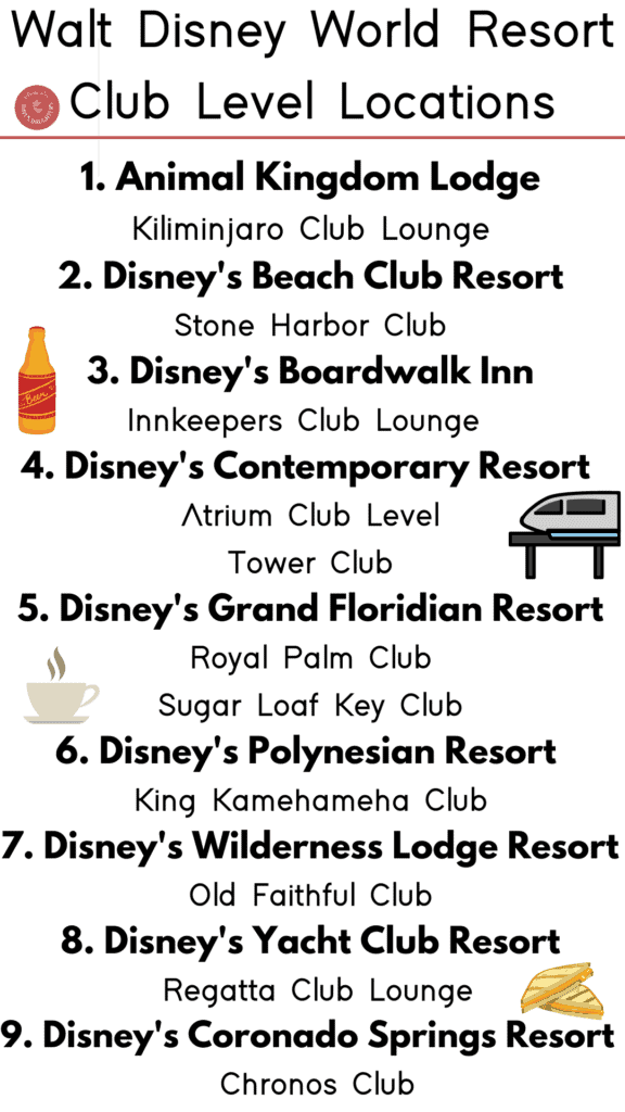 Disney World Club Level Locations list