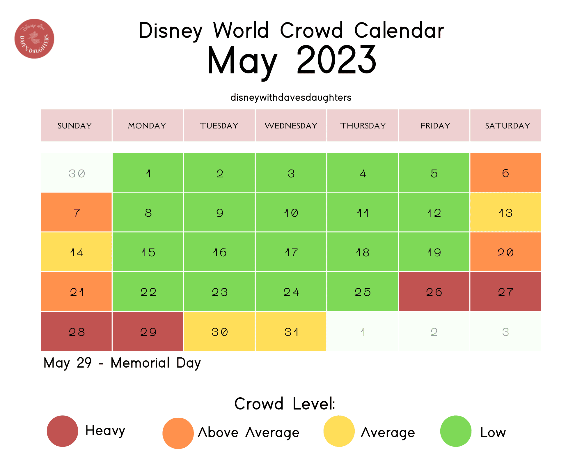 May 2023 Disney World Crowd Calendar