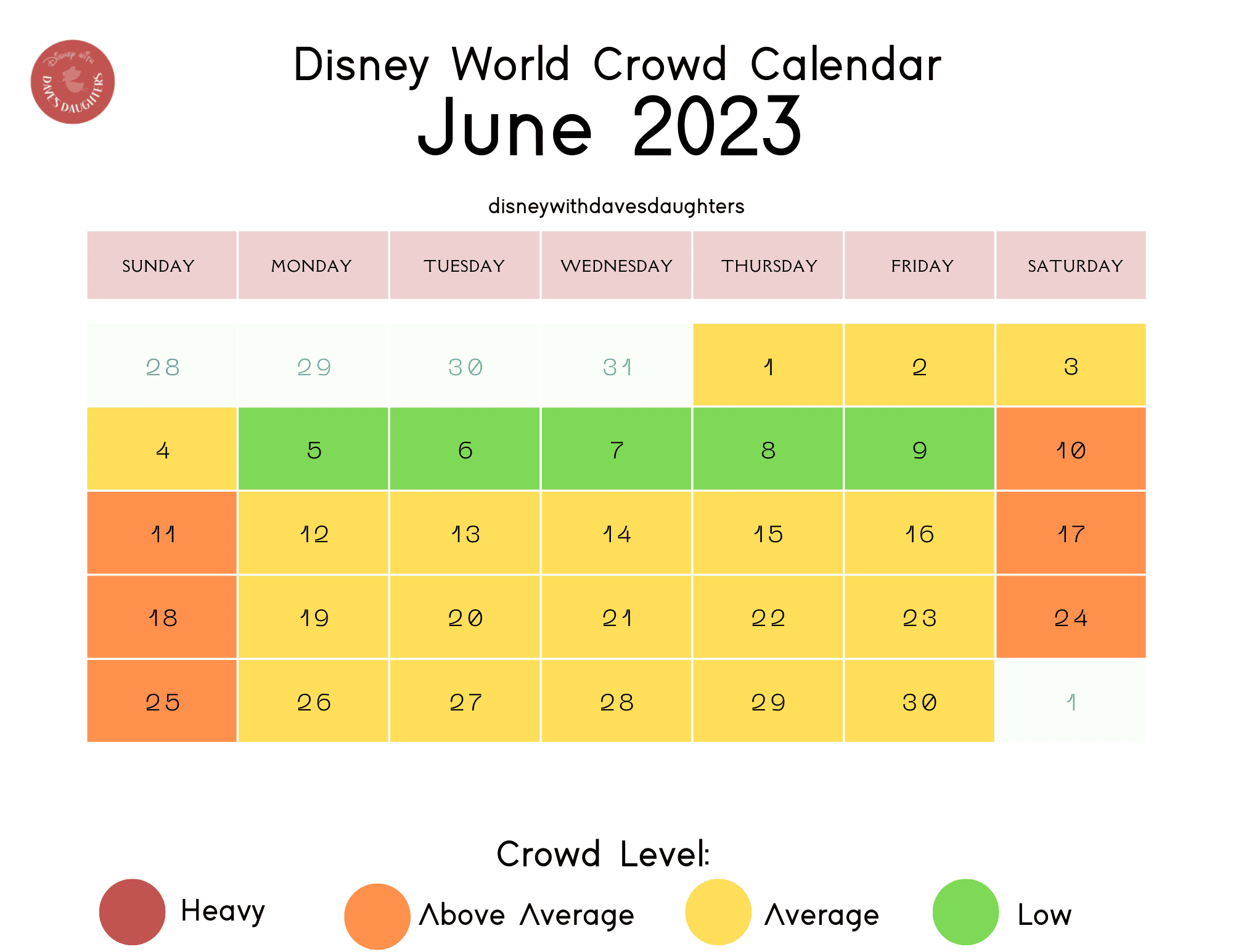 June 2023 Disney World Crowd Calendar