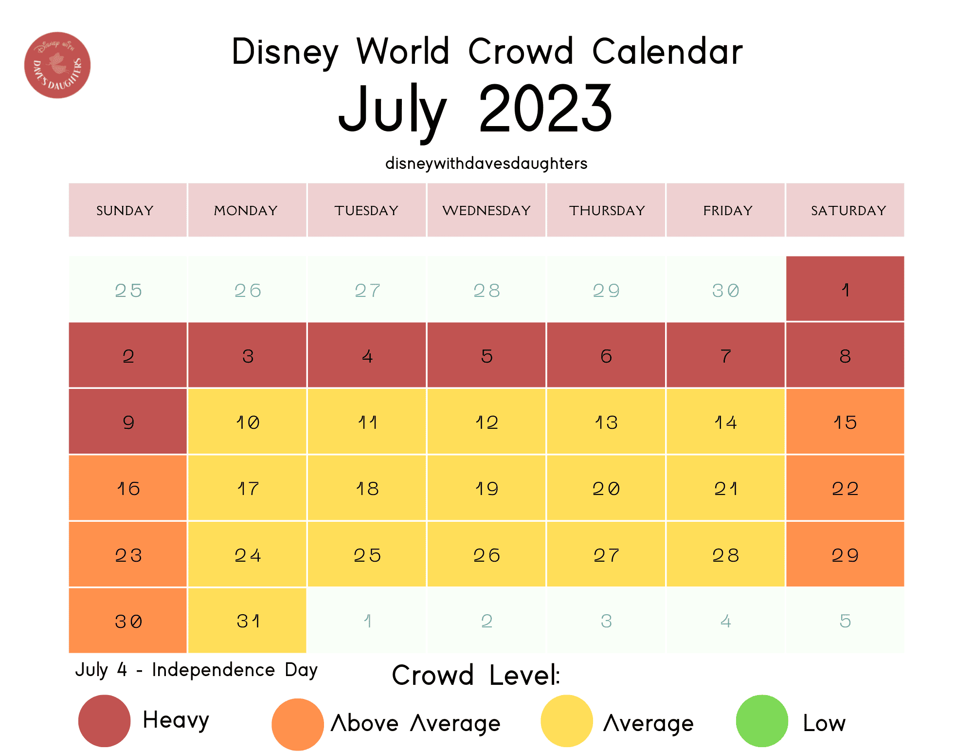 July 2023 Disney World Crowd Calendar