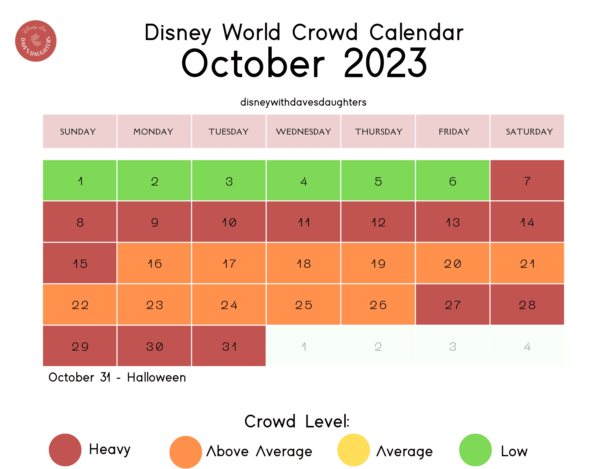 October 2023 Disney World Crowd Calendar