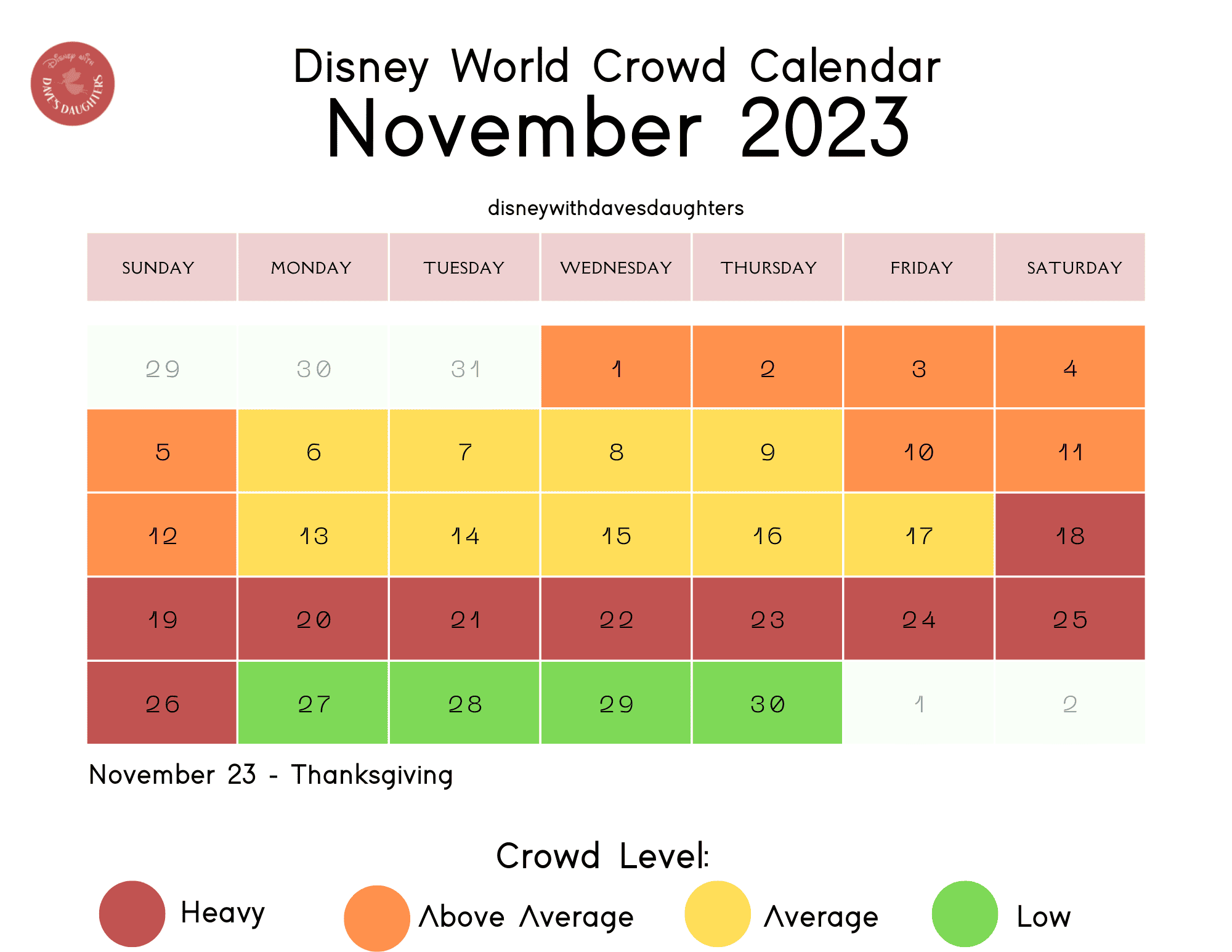 November 2023 crowd calendar