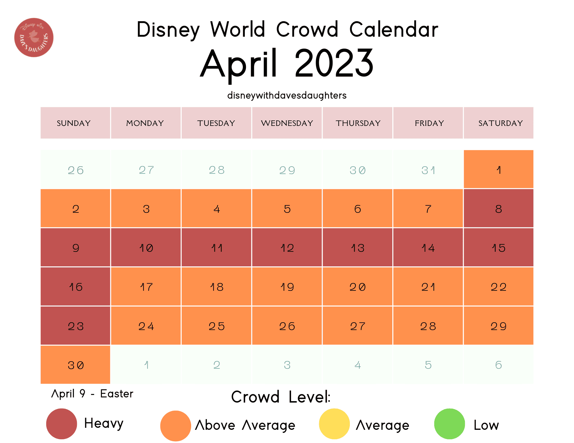 April 2023 Disney World Crowd Calendar
