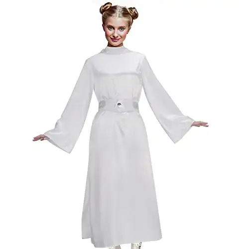 MORROWIND Women Leia Costume White Hooded Long Dress Robe with Belt Halloween Cosplay Party Outfit Suit Adult Kids