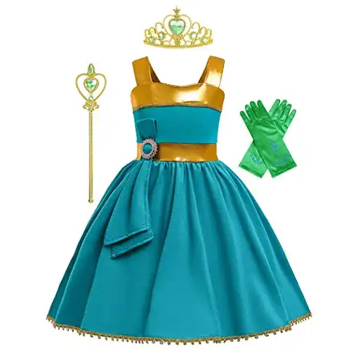 Jurebecia Princess Merida Dress Little Girls Birthday Outfits Halloween Dress up Theme Party Cosplay Role Play Costume with Luxury Accessories Green Size 2-3 Years
