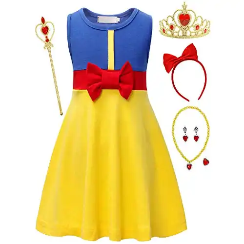 HenzWorld Princess Costume Dress Birthday Party Patchwork Blouse Pajamas Playwear Outfits Cosplay Jewelry Accessories Red Bow Headband Sleeveless Tank Tops Little Girls 1-2 Years