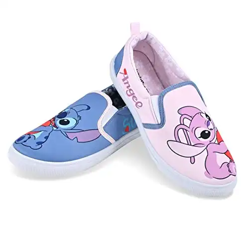 Disney Ladies Lilo and Stitch Shoes - Ladies Classic Lilo and Stitch Slip On Sneakers Lilo and Stitch Canvas Slip On Sneakers (Light Blue, 5)