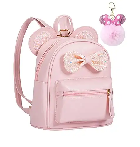Sunwel Fashion Cutest Cartoon Toddler Sequin Bow Mouse Ears Bag Mini Travelling School Shoulder Backpack for Teen Little Girl Women (pink)