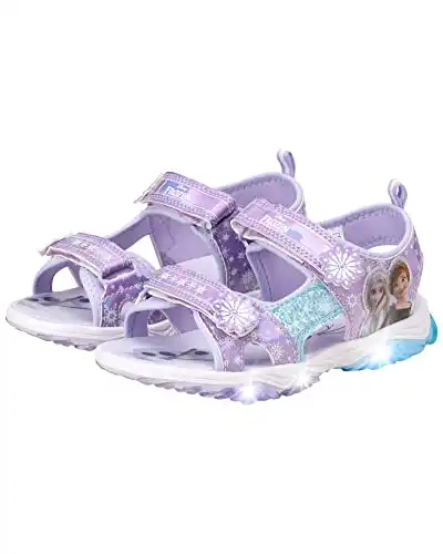 Disney Girls' Sandals – Frozen or Minnie Mouse Double Strap Light Up Sports Sandals (Toddler/Girl), Size 6 Toddler, Lilac Frozen