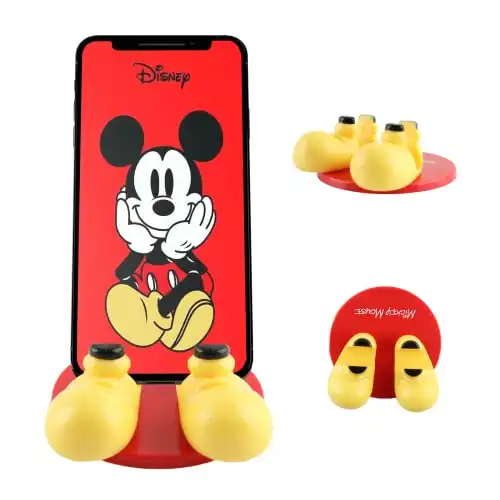 Disney Mickey Mouse Feet Cell Phone Stand with Bonus Decal Sticker- Cell Phone Holder for Desk Home/Office-Universal Desk Phone Stand Compatible with Android/ iPhone and More- Red Mickey Decal