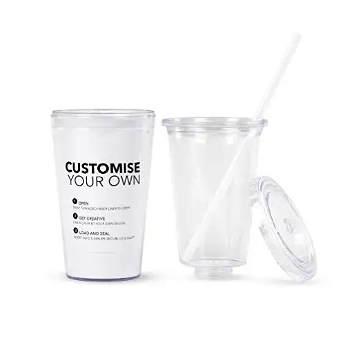 Simply Green Solutions Customizable Eco-To-Go Double Wall Cold Travel Cup, 16 oz. Capacity To Go Cup, Clear