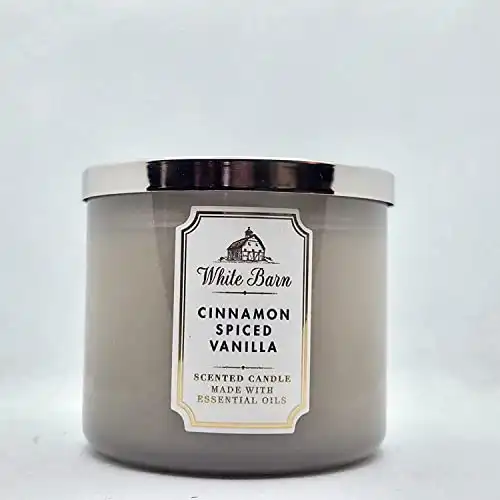 Bath and Body Works, White Barn 3-Wick Candle w/Essential Oils - 14.5 oz - 2021 Core Scents! (Cinnamon Spiced Vanilla)