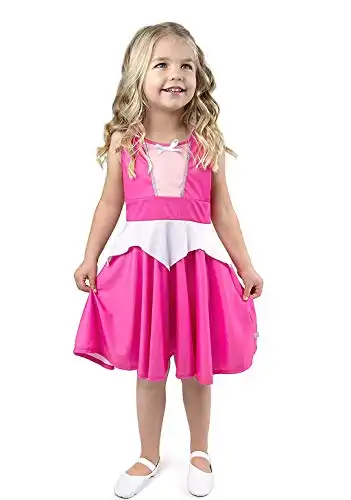 Little Adventures Sleeping Beauty Pink Princess Twirl Dress (Small Size 4) - Machine Washable Child Pretend Play and Party Dress with No Glitter