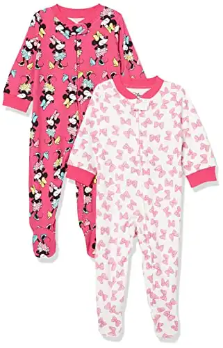 Amazon Essentials Disney Baby Girls' Kids & Baby Cotton Footed Sleep and Play, Pack of 2, 2-Pack 100% Minnie-Sleep & Play, Preemie