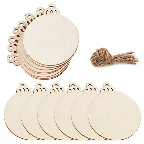 PartyTalk 30pcs Round Wooden Discs with Holes, 3" Unfinished Predrilled Natural Wood Slices for Crafts Centerpieces, Wooden DIY Christmas Ornaments Hanging Decorations