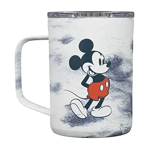 Corkcicle Disney 16 Ounce Coffee Mug Triple Insulated Stainless Steel Cup with Clear Lid and Silicone Bottom for Hot Drinks, Mickey Tie Dye