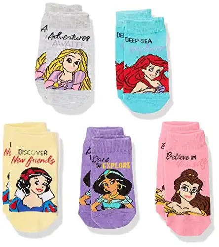 Disney girls Princess 5 Pack Shorty Casual Sock, Assorted Multi, Shoe Size 4-8 US