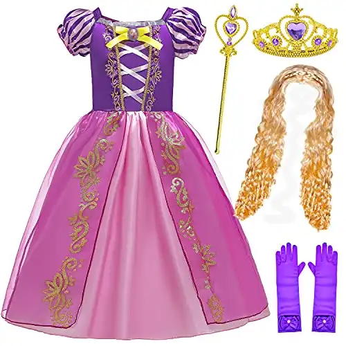 BELOAN Princess Costume Baby Girls Birthday Party Layered Dress Up with Crown Wand Wig Gloves Full Accessories Age3-4 Years Purple