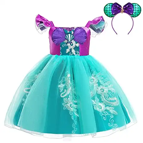 Guest Dream Mermaid Costume for Girls Toddler Princess Dress up Birthday Party Cosplay Outfit Christmas Princess Costume with Accessory