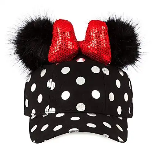 Disney Minnie Mouse Polka Dot Pom Pom Baseball Cap with Bow Black