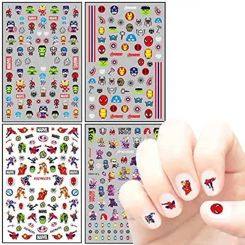 Cute Cartoon Nail Art Stickers 3D Self Adhesive Nail Decals Anime Kawaii Nail Sticker Designer Nail Supplies for Boys Kids Girls Manicure Tips Party Decoration (4 Sheets)
