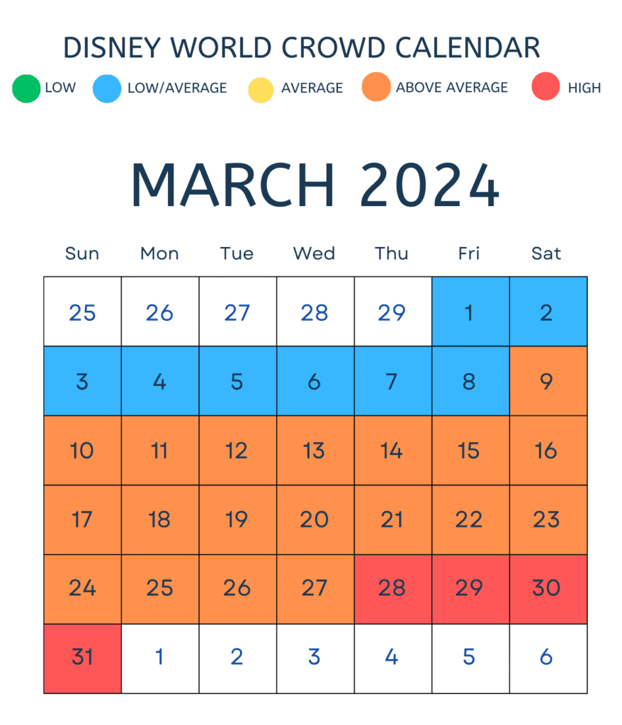March 2024 Disney Crowd Calendar