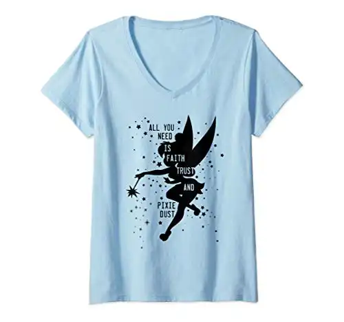 Womens Disney Peter Pan Tinker Bell Faith Trust And Pixie Dust V-Neck T-Shirt