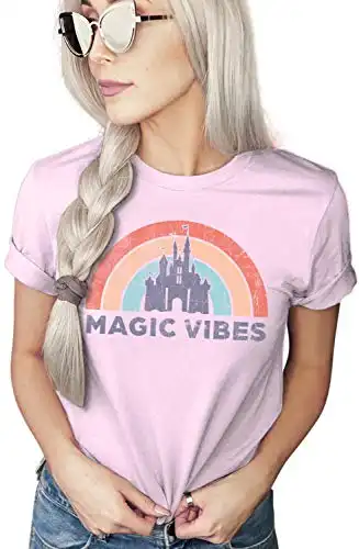 Magic Vibes Shirt | Cute Vacation Shirt for Disney | Unisex Sizing (Medium, Pink)